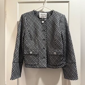 SPANX‎ Ponte Elegant Lady Blazer Jacket Stretch Jacquard Black Plaid Size Medium
